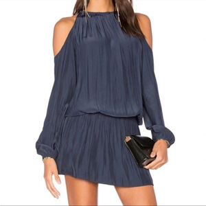 Ramy Brook Lauren Cold Shoulder Smocked Mini Dress Sz xS Navy Blue